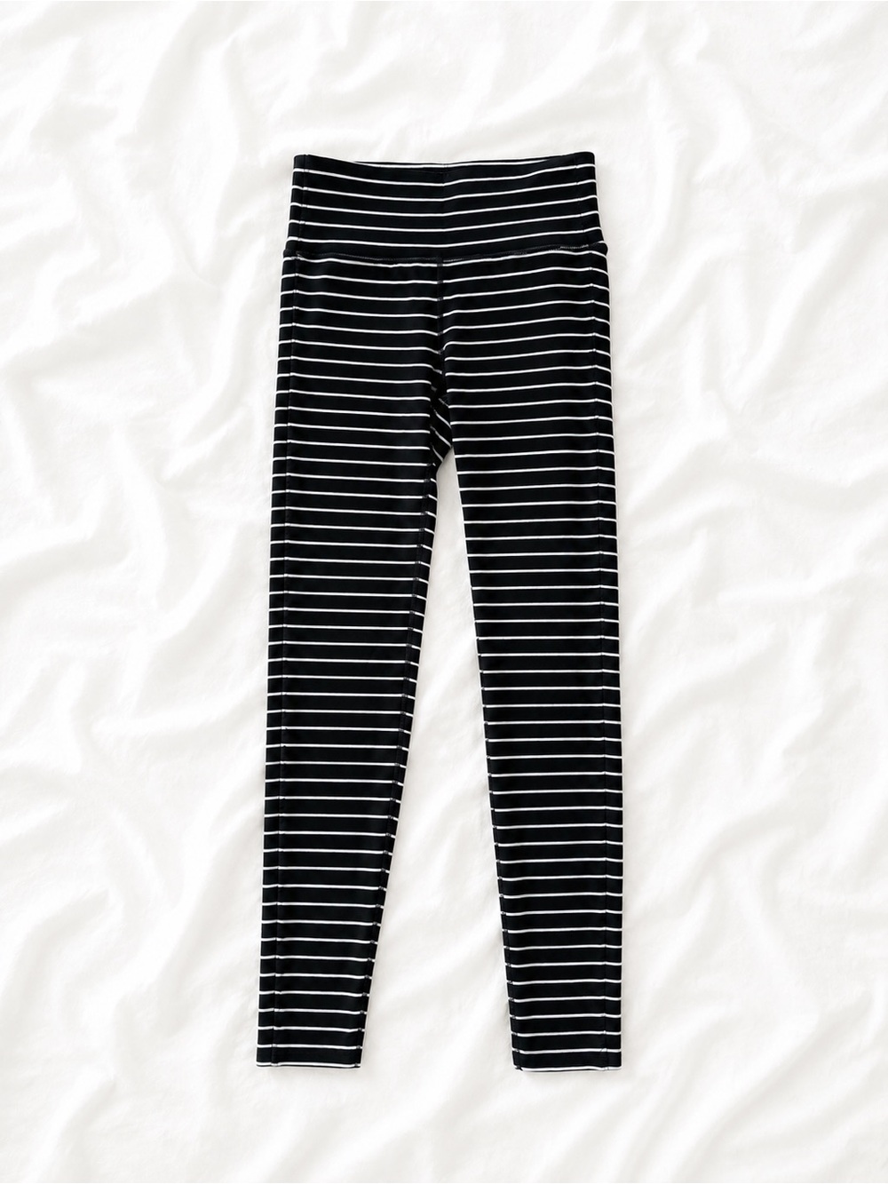 Athleta Black and White Striped High-Waist Leggings